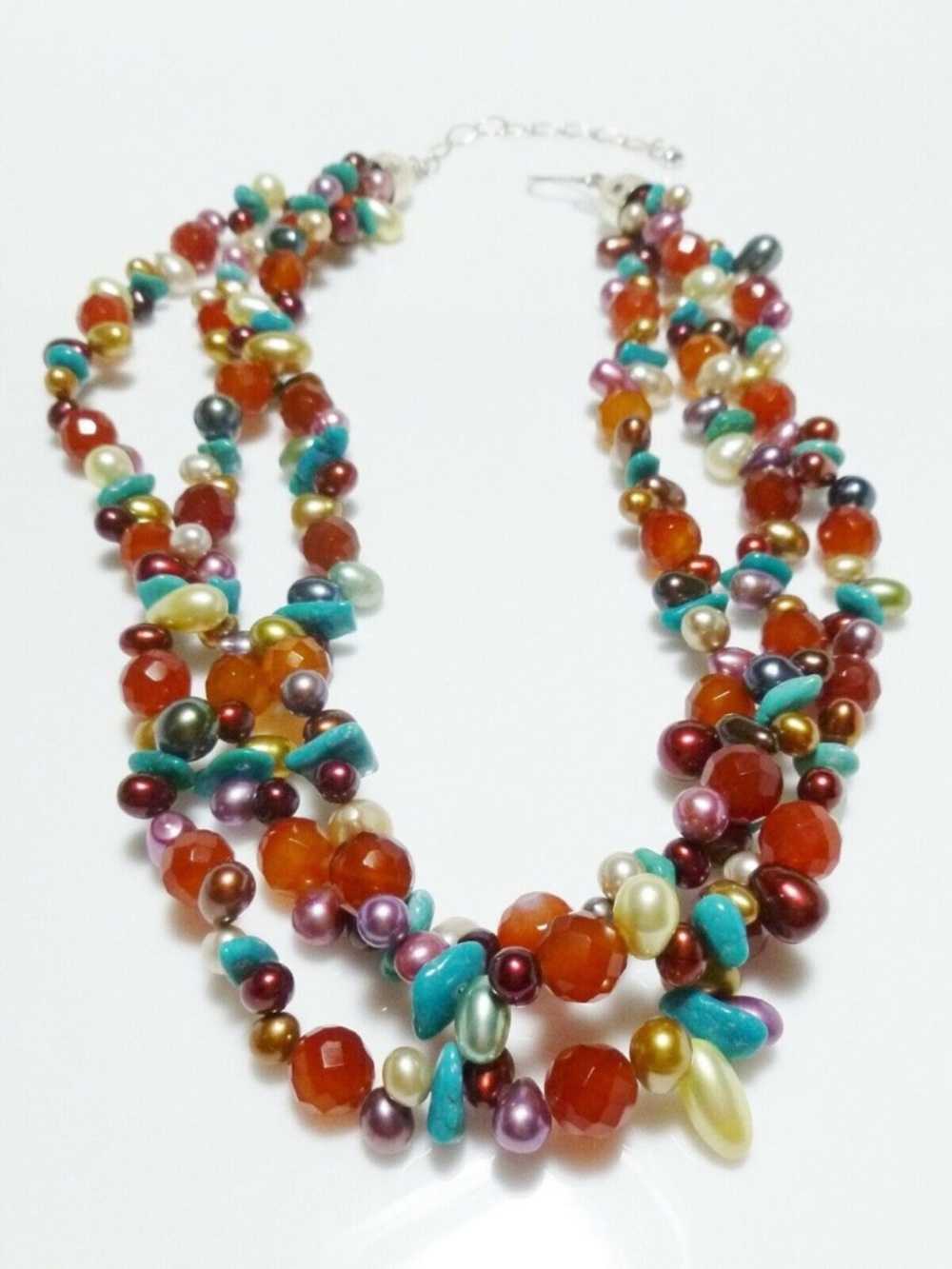 Jay King Carnelian, Turquoise,Purple Amethyst, Pearl Multi-Strand Necklace